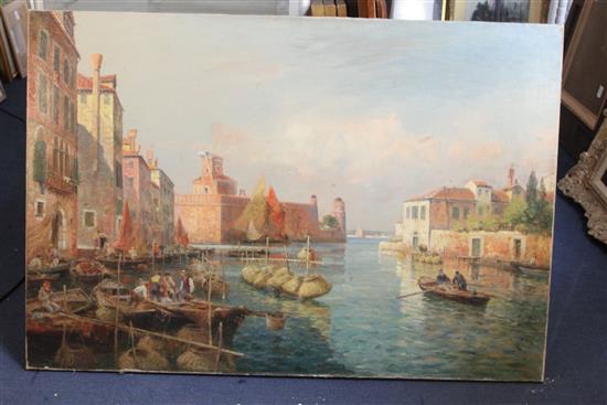 Gaston Roullet (1847-1925) Canal San Pietro, Venice 29.5 x 43.5in., unframed